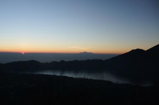 View of Lake Batur and mountain on Lombok at sunrise